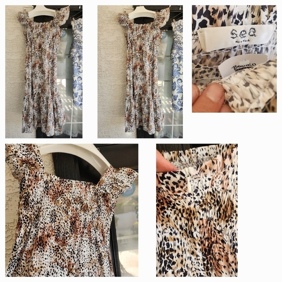 SEA‎ NY Women's Lana Smocked Short Sleeve Dress Animal Print - Picture 3 of 3